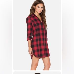 REVOLVE Bobi red plaid shirt Mini Dress woven tunic